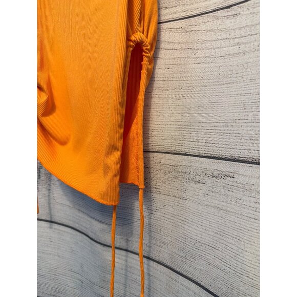 Princess Polly Ruched Bright Orange Ribbed Tank Top Adjustable Side Ties Size 6 - Picture 3 of 5